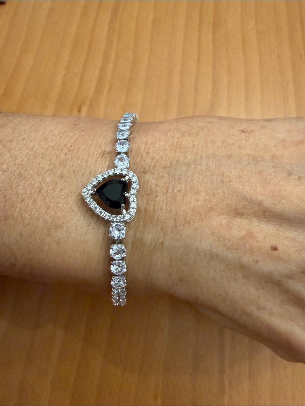 Elegant Black Heart Tennis Bracelet with Clear Crystals